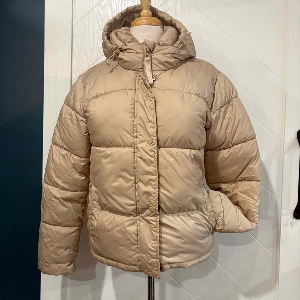 Ardene Tan Puffer Bubble Jacket/ Hooded Quilted/ XS / Minimalist/ Chic/ Classic